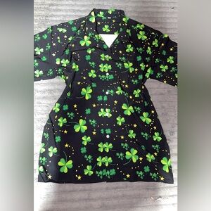 Black Shirt with Green Shamrock Pattern
